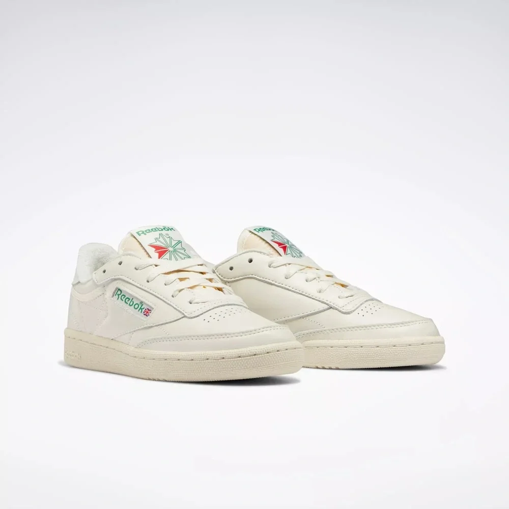 Reebok Kids Club C Vintage Sneakers in Off-White with Green and Red Accents
